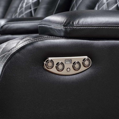 Sofá de esquina Power Recliner con 2 asientos Power Recliner y 2 apoyacabezas Power y caja de almacenamiento y brazos de almacenamiento y luz LED, cuero respiratorio negro