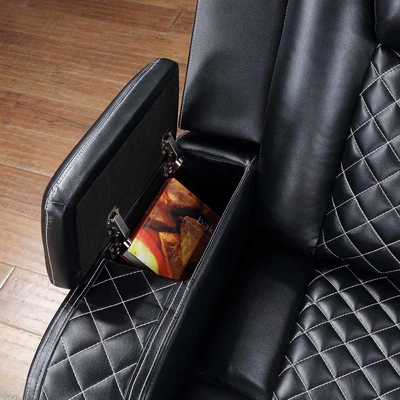Sofá de esquina Power Recliner con 2 asientos Power Recliner y 2 apoyacabezas Power y caja de almacenamiento y brazos de almacenamiento y luz LED, cuero respiratorio negro