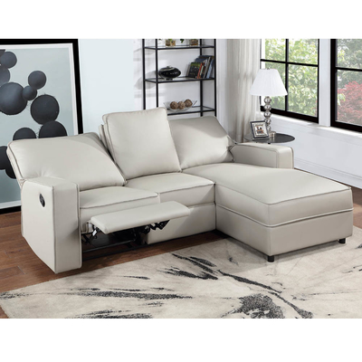 Sofá seccional con asiento reclinable y mesa desplegable y silla de apoyo, leatherette falso gris claro