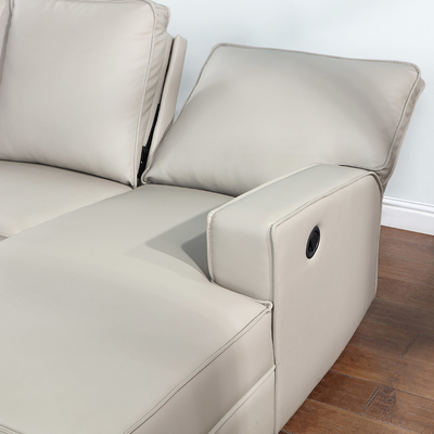 Sofá seccional con asiento reclinable y mesa desplegable y silla de apoyo, leatherette falso gris claro