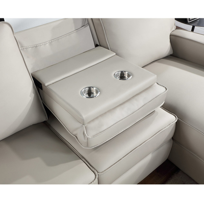 Sofá seccional con asiento reclinable y mesa desplegable y silla de apoyo, leatherette falso gris claro