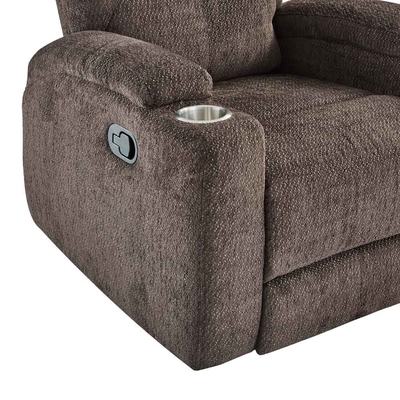 Silla reclinable con soportes de taza de acero inoxidable, tela marrón oscuro