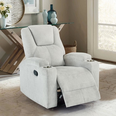 Silla reclinable con soportes de taza de acero inoxidable, tela gris