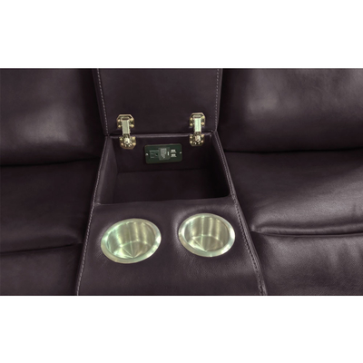Sofá reclinable con mesa desplegable y caja de almacenamiento, leatherette marrón transpirable