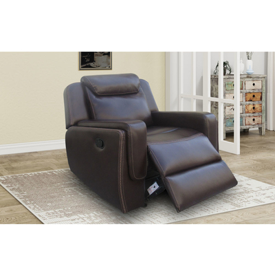 Sofá reclinable con mesa desplegable y caja de almacenamiento, leatherette marrón transpirable