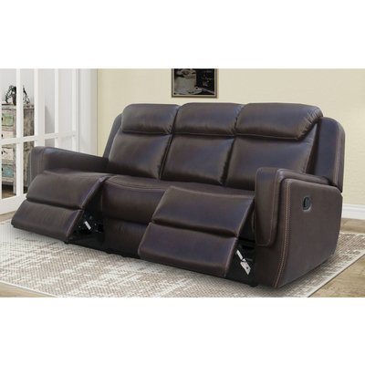 Sofá reclinable con mesa desplegable y caja de almacenamiento, leatherette marrón transpirable