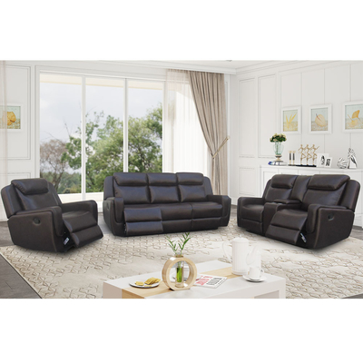 Sofá reclinable con mesa desplegable y caja de almacenamiento, leatherette marrón transpirable