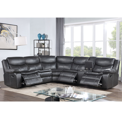 Sofá reclinable de esquina con caja de almacenamiento, Leatherette gris transpirable