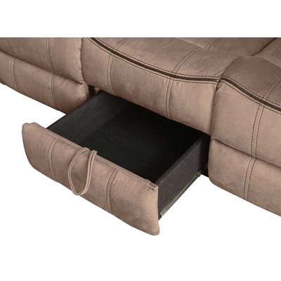 Set de sofá reclinable con mesa y cajón y caja de almacenamiento, vinilo tipo tela marrón