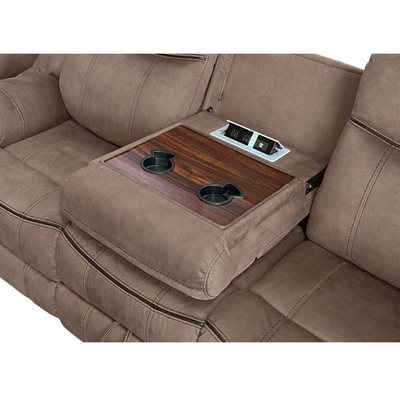 Set de sofá reclinable con mesa y cajón y caja de almacenamiento, vinilo tipo tela marrón