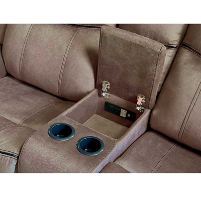 Set de sofá reclinable con mesa y cajón y caja de almacenamiento, vinilo tipo tela marrón
