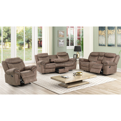 Set de sofá reclinable con mesa y cajón y caja de almacenamiento, vinilo tipo tela marrón