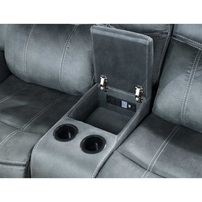 Set de sofá reclinable con mesa desplegable y cajón y caja de almacenamiento, vinilo gris similar a la tela