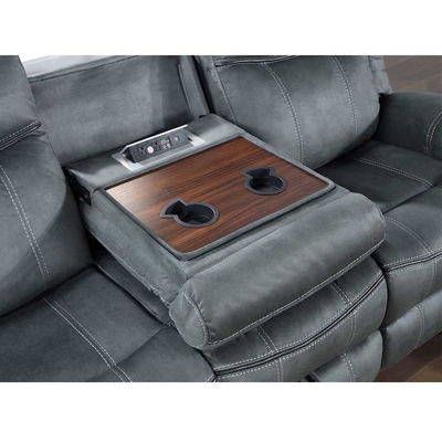 Set de sofá reclinable con mesa desplegable y cajón y caja de almacenamiento, vinilo gris similar a la tela