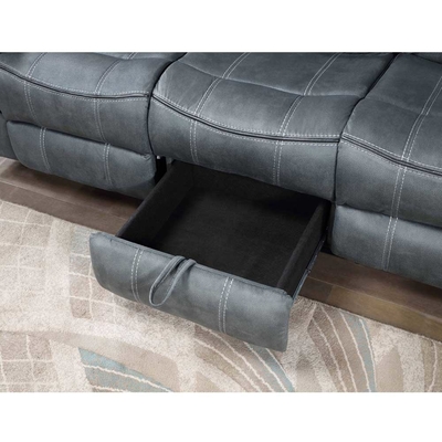 Set de sofá reclinable con mesa desplegable y cajón y caja de almacenamiento, vinilo gris similar a la tela