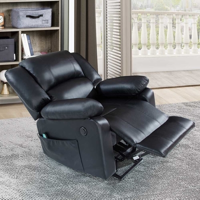 Silla reclinable Power Lift con función de masaje ajustable y sistema de calefacción, Leatherette negro falso