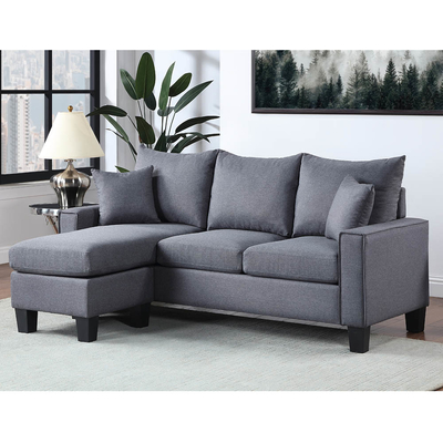 Sofá seccional en forma de L con silla reversible y 2 almohadas, lino gris oscuro