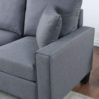 Sofá seccional en forma de L con silla reversible y 2 almohadas, lino gris oscuro