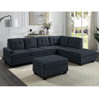 Sofá seccional en forma de L con mesa desplegable y silla reversible y almacenamiento