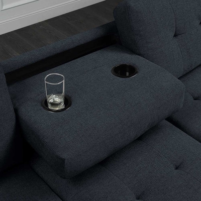 Sofá seccional en forma de L con mesa desplegable y silla reversible y almacenamiento