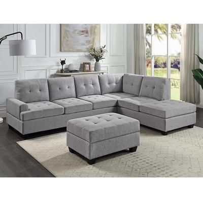 Sofá seccional en forma de L con mesa desplegable y silla reversible y almacenaje