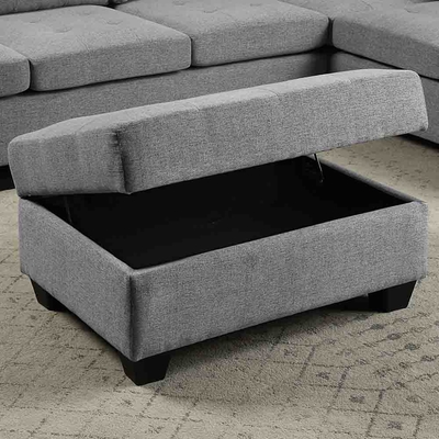 Sofá seccional en forma de L con mesa desplegable y silla reversible y almacenaje