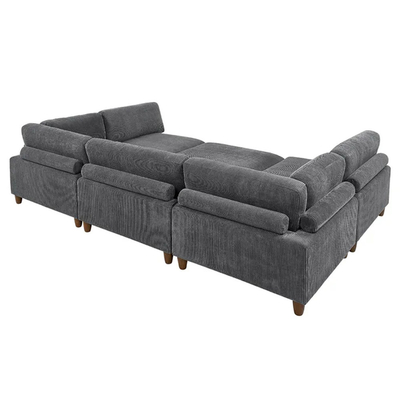 Sofá modular seccional, tejido de corduroy gris oscuro
