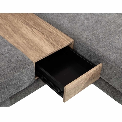 Sofá seccional en forma de L con cajón y 2 almohadas y soportes de tazas de acero inoxidable, chenilia gris