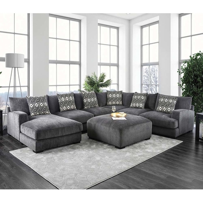 Sofá seccional con almohadas y espuma de memoria, cinilla gris