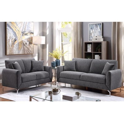 Sofá de 3 piezas con almohadas, lino gris