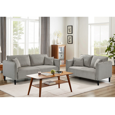 Sofá de 2 piezas con almohadas, corduroy gris cálido