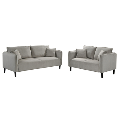 Sofá de 2 piezas con almohadas, corduroy gris cálido