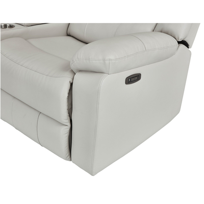 Sofá de esquina Power Recliner con 2 asientos Power Recliner y caja de almacenamiento y altavoz de audio Bluetooth y luz LED, leatherette beige transpirable