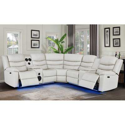 Sofá de esquina Power Recliner con 2 asientos Power Recliner y caja de almacenamiento y altavoz de audio Bluetooth y luz LED, leatherette beige transpirable