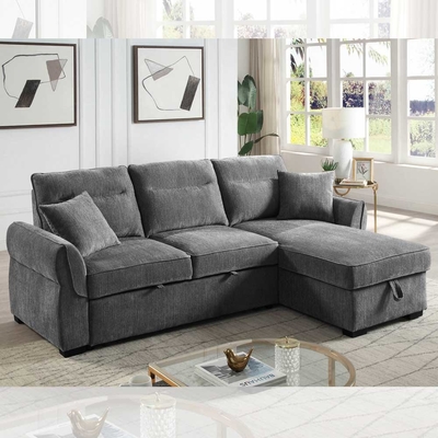 Sofá de cama seccional reversible en forma de L con cama extraíble y espacio de almacenamiento, cheniles gris oscuro