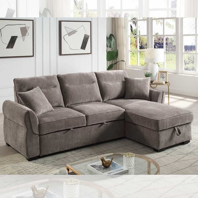 Sofá de cama con sección reversible en forma de L con cama y almacenaje extraíbles, chenilia marrón