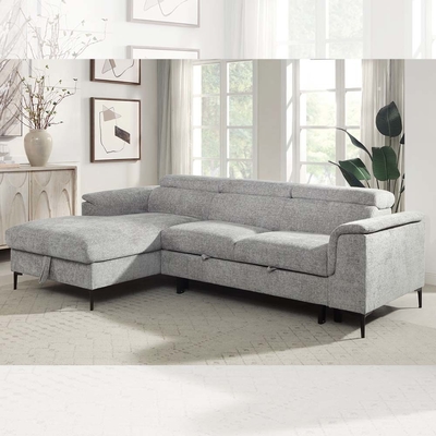 Sofá seccional de cama en forma de L con cama desmontable y apoyacabezas ajustables y silla de almacenamiento, de tejido gris