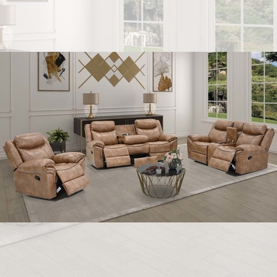 Set de sofá reclinable con mesa y cajón y caja de almacenamiento, vinilo tipo tela marrón