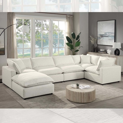 Sofá modular seccional con almohadón y almohadas de asiento de mezcla de plumas, lino beige