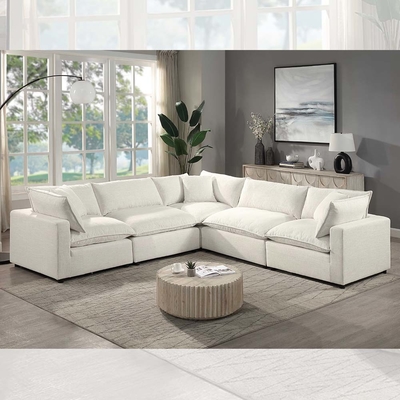 Sofá modular seccional con almohadón y almohadas de asiento de mezcla de plumas, lino beige