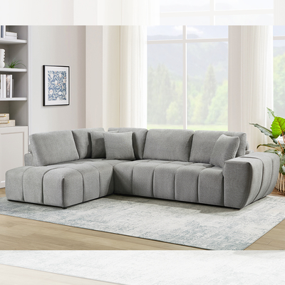 Sofá seccional en forma de L con 3 almohadas, tela crema