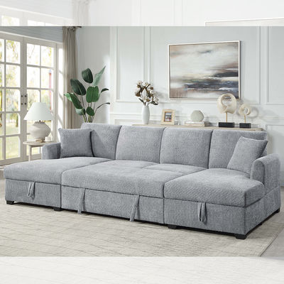 Sofá seccional en forma de U con cama extraíble y chaise longue con almacenamiento, tela sherpa gris