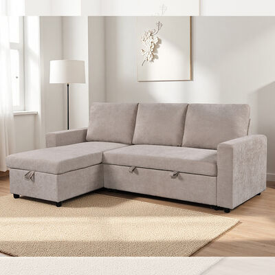 Sofá de cama con sección reversible en forma de L con cama y trastero, tejido beige