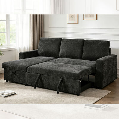 Sofá cama seccional reversible en forma de L con cama extraíble y espacio de almacenamiento, tela gris carbón
