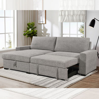 Sofá de cama seccional reversible en forma de L con cama y trastero extraíbles, de tela gris