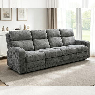 Gran sofá seccional para dormir con cama extraíble y silla reclinable eléctrica, tela gris metálica