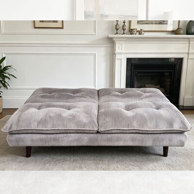 Sofá convertible de tejido gris de corduroy