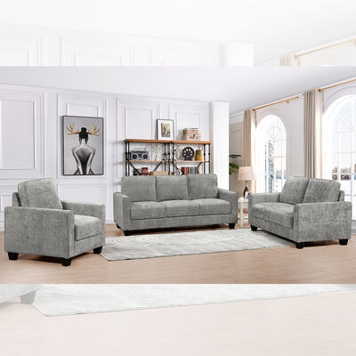 Conjunto de sofá de 3 piezas, de tela gris