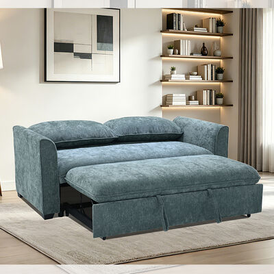 Sofá cama convertible tamaño queen, cómoda cama extraíble con respaldo ajustable, sofá cama tipo futón, tela verde azulado