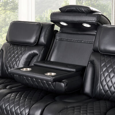 Conjunto de sillones de sofá reclinable con asientos reclinables y apoyacabezas de potencia y mesa desplegable y altavoz y almacenamiento y luz LED, función de masaje, leatherette negro